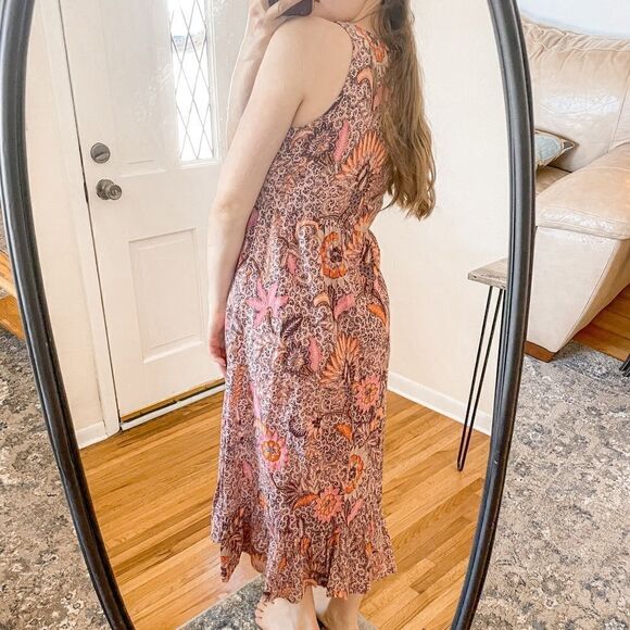 Madewell Bali Blooms Lace-Up Ruffle Hem Midi Dress 8 - Picture 2 of 8